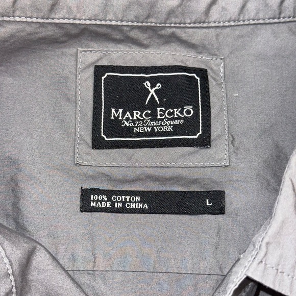 Marc Ecko Button Down Shirt Mens Large Gray Long Sleeve Cotton Panel Detail L - Picture 2 of 7